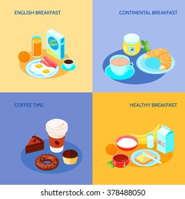 Different variants of Breakfast icons flat banner set with isolated vector illustration