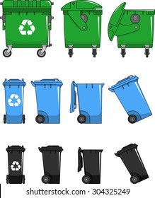 Different variants of dumpsters in flat style