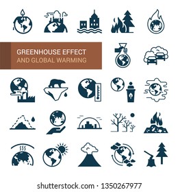 Different variants of environmental icons on the theme of ecology in flat style isolated on white background. Set of vector icons on the theme global warming of our planet as a whole.
