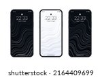Different Variations Of Distorted Stripes Glitch Art Black White Wallpapers Set On Photorealistic Smart Phone Screen Isolated On White. Vertical Abstract Screensaver Collection For Portable Smartphone