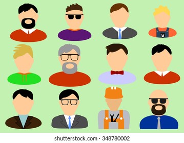 different variations of male persons, made in full-face