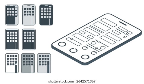 Different Variations of a Modern Touchscreen Mobile Phone with Various Graphic Design Styles