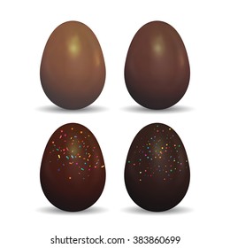 Different varieties of Easter holiday decorated chocolate eggs. Vector illustration isolated on a white background.