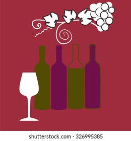different varieties of grapes with leaves. wine glass with wine.