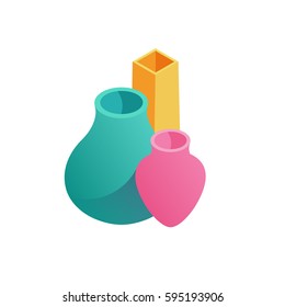 Different vases isometric vector illustration