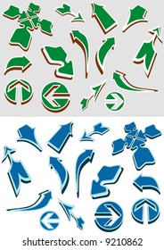 different vector arrows in two color variations