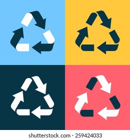Different vector colorful recycle symbol icons in squares