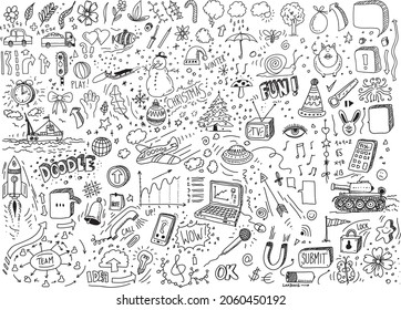 Different vector hand drawn doodles set