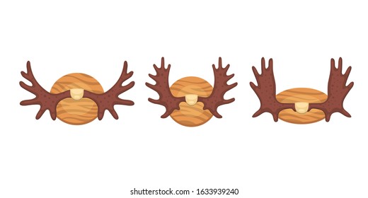 Different vector horns, horny hunting trophy illustration in cartoon style.