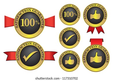 Different Vector illustration of Satisfaction guaranteed label or sign.