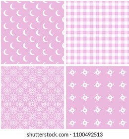 Different vector seamless patterns. Endless texture can be used for sweet romantic wallpaper, pattern fills, web page background, surface textures.