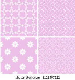 Different vector seamless patterns. Endless texture can be used for sweet romantic wallpaper, pattern fills, web page background, surface textures.