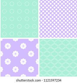 Different vector seamless patterns. Endless texture can be used for sweet romantic wallpaper, pattern fills, web page background, surface textures.