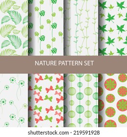 different vector seamless patterns, natural concept. Endless texture can be used for wallpaper, pattern fills, web page background,surface textures.