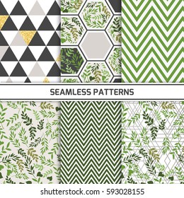 different vector seamless patterns, natural concept. Endless texture can be used for wallpaper, pattern fills, web page background,surface textures