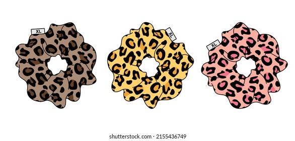 Different Vector XL size Scrunchies with Leopard print. Scrunchie Small Business.