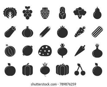 Different vegetables and fruits in flat style. Vector healthy food and organic fresh fruit and vegetable illustration