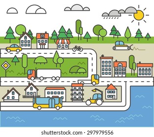 Different vehicle on a road. City life minimalism illustration concept