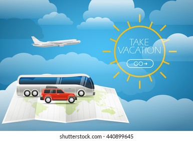 Different vehicle tour concept. Summer holidays concept