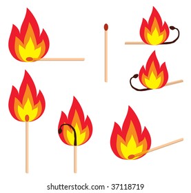 Different versions of a burning matches, illustration