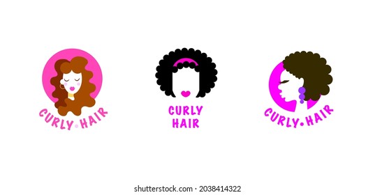 Diferentes versiones de logos de una chica con pelo rizado. La inscripción es pelo rizado.