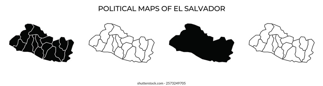 Different versions of political maps of El Salvador display changes in territorial divisions. Each map provides insight into historical and political shifts within the country.