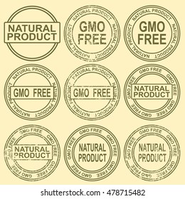 Different versions of the seals. Printing, a natural product, print, no GMO, printing the best product.
