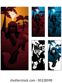 Different versions of a vertical banner with the three wise men.