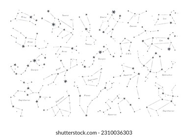 Different versions of zodiacal constellations on white background. Flat vector illustration EPS 10.