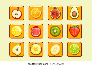 Different vetor fruit and berries block element for math3 game