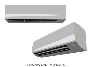 Different viewpoints of indoor air conditioners isolated on white background