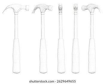Different views hammer heads are shown in a row.