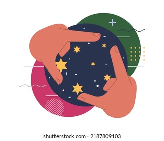 Different vision or opinion concept. Two people point of view or perspective. Diversity in idea and information, subjective visual experience. Flat vector illustration