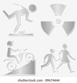 Different warning symbols stickers set over white