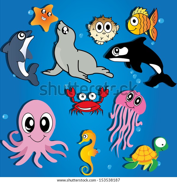 Different Water Animals On Abstract Water Stock Vector (Royalty Free