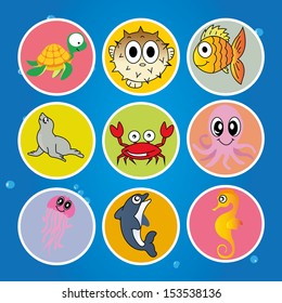 different water animals on circles with different color