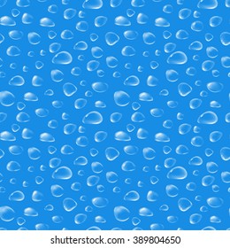 Different water drops on blue, seamless pattern
