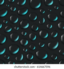 Different water drops vector seamless background. Transparent liquid elements 