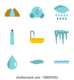 Different water form icon set. Flat set of 9 different water form vector icons for web isolated on white background