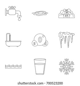 Different water form icon set. Outline set of 9 different water form vector icons for web isolated on white background