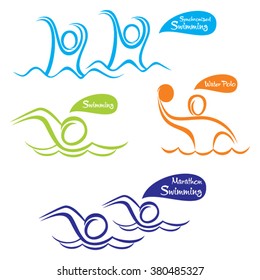 different water sport like synchronized swimming, marathon swimming, water polo design vector