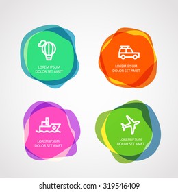 Different watercolor stamps with template text. Vector elements clip-art