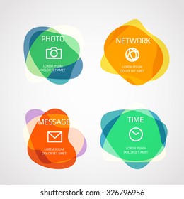 Different watercolor stamps with template text. Vector elements clip-art