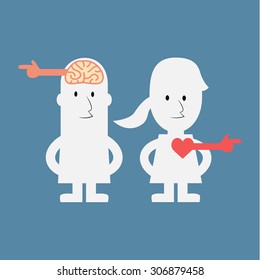 Different way of brain and heart - Vector