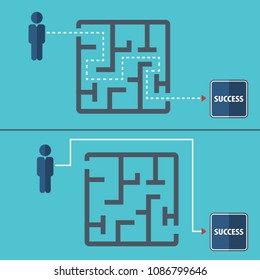 Different way to success. Problem and solution concept. Flat design. Vector illustration.