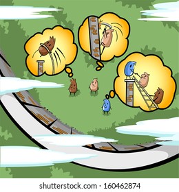 Different ways to accomplish the goad. Helping, caring, and teamworking are the best, create by vector 