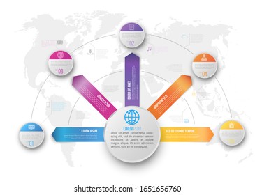 Different ways arrows pointed from one starting position for different targets or goals, vector infographics template