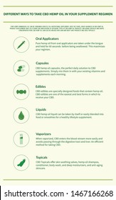 Different Ways to Take CBD Hemp Oil vertical infographic illustration about cannabis as herbal alternative medicine and chemical therapy, healthcare and medical science vector.