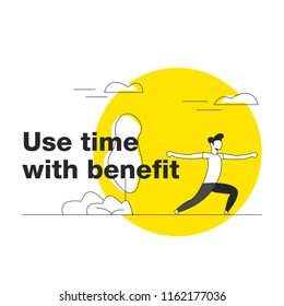 Different ways to use your time with benefit. Vector illustration in black and yellow colors