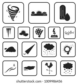 Different weather black icons in set collection for design.Signs and characteristics of the weather vector symbol stock web illustration.
